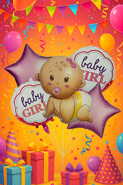 ENG PARTİ DÜNYASI Baby Girl 5-Piece Foil Balloon Set Baby Birth Baby Shower P...