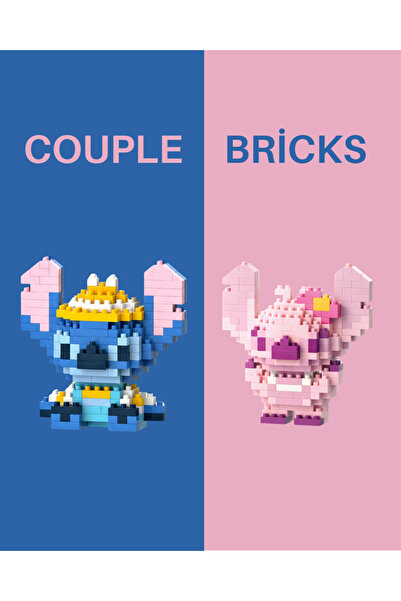 Bricks Premium Stitch Couple Sarı Nano Blok Seti Sevgiliye Özel Çift Karakter...