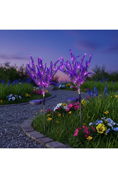 gaman 2'li Güneş Enerjili LED Lavanta Bahçe Lambası - Dekoratif Solar Bahçe/B...