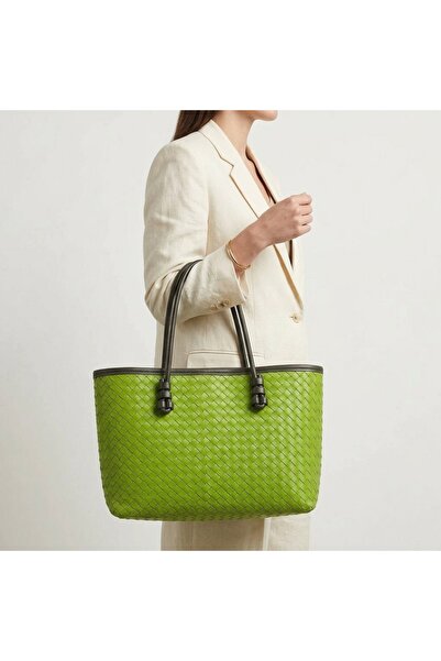 MRS.MODA Mânecă verde fistic pentru femei geantă sı cu detaliu tricotat tote bag