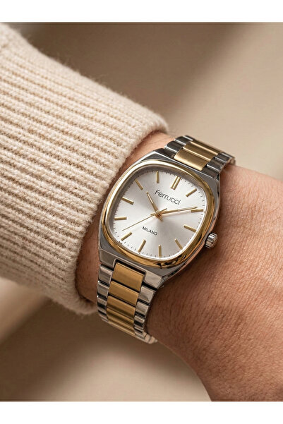 Ferrucci Milano Unisex Kol Saati 34 mm Çelik Kordon Gold Gümüş Çift Renk Quar...