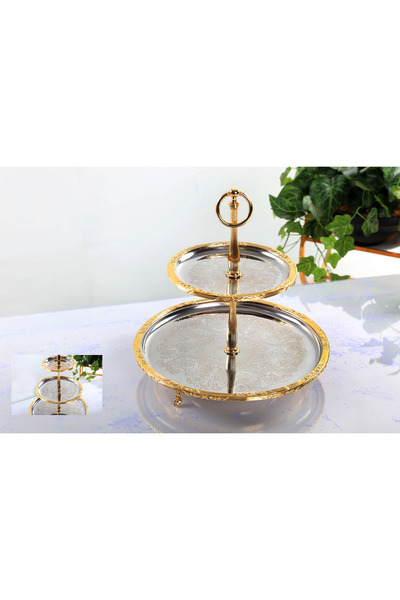 BULUTHOMEAKSESUAR Steel 2-Layer Embroidered Presentation Plate Gold