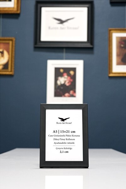 Raven Art Studio Ramă plată A5-15x21cm, neagră, pentru fotografii, documente,...