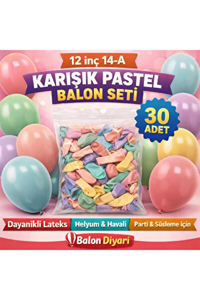 BALON DİYARI 12 inç 14-A Karışık Pastel Balon 100’lü | Parti Doğum Günü Süsle...