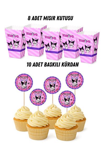 HAPPYLOOPPARTY Kuromi Baskılı Temalı Doğum Günü Mısır Kutusu Baskılı Kürdan Seti