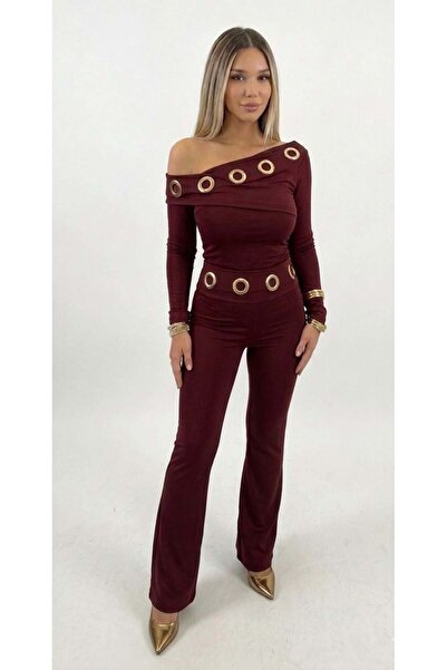 SHINE STYLE طقم خواتم بتصميم أنيق باللون الأحمر الداكن