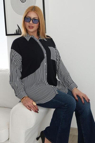 Siyezen Plus Size Striped Button down Shirt