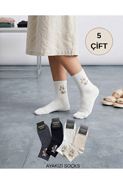 ayakizi socks 5 Pairs of Embroidered Women's College Socks
