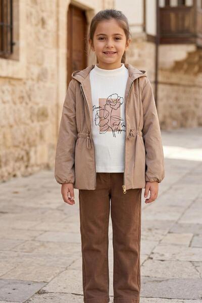 Pina Kids Girl's Nova Fabric Stoned Trench Coat and Penyeli Linen Pants Top a...