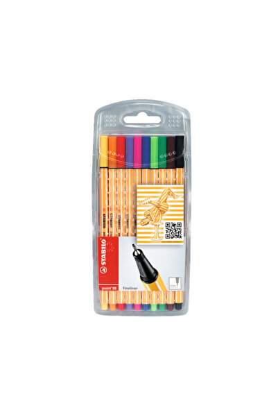 Stabilo Felt Tip Fine Point Pen 88 Point 0.4 mm Mixed Color 10 Pcs with Strap 88