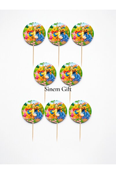 Sinem Gift عيد ميلاد مستوحى من ويني ذا بوه - 8 قطع من زينة الكب كيك ويني ذا ب...
