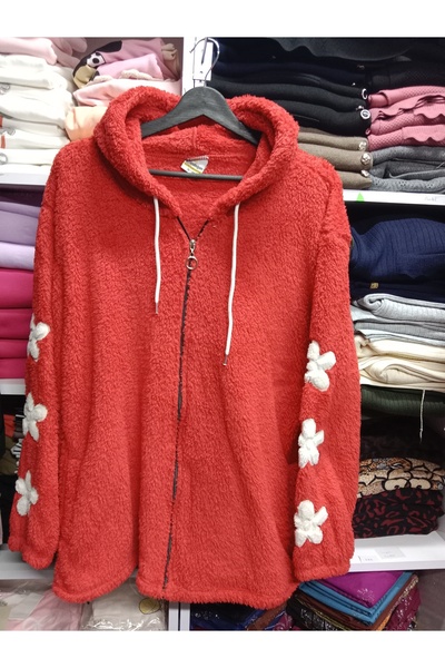 Butik Polar kumaş yumuşacık kolları çiçek motifli hırka