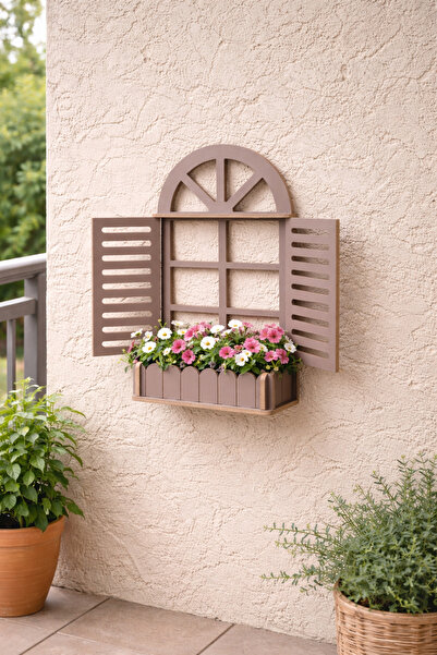 DOKTOR AHŞAP Ahşap Dekoratif Panjur Duvar Rafı Çiçeklik Duvar Süsü