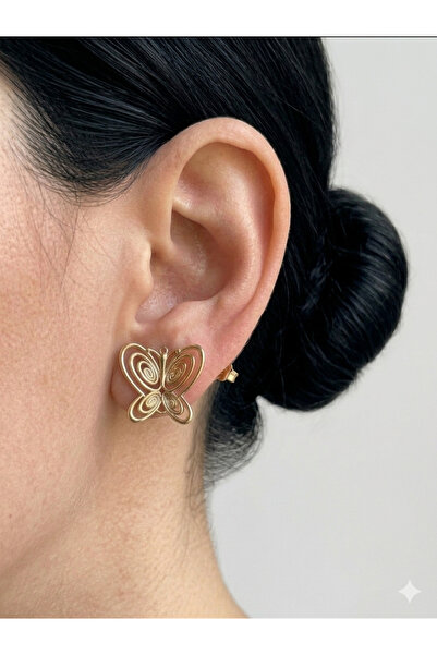 BY DİLEK ÇETİN ACCESSORY أقراط على شكل فراشة باللون الذهبي