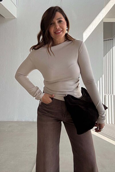 ELVAN TOLON Dark Beige Asymmetrical Blouse