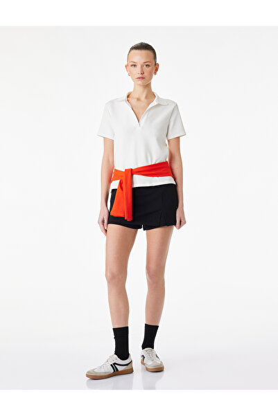 Koton Black Crepe Scuba Fabric Mini Skort With Slit Detail