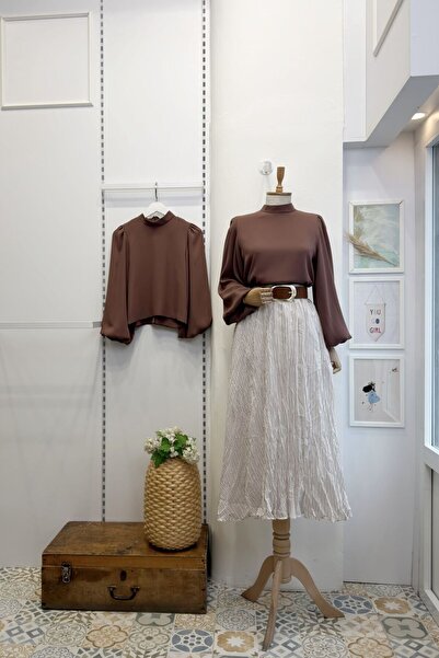 RECEP AYDIN Suede Belt Line Patterned Satin Skirt