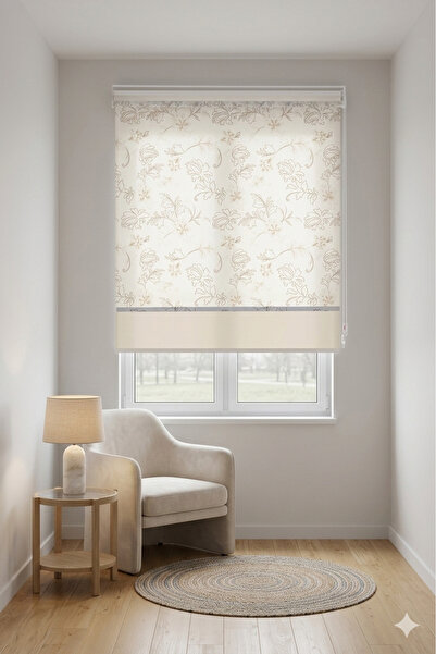 homestyle Çift Mekanizmalı Tül Ve Stor Perde Model Çiftli Stor-Çiçekli Vintage