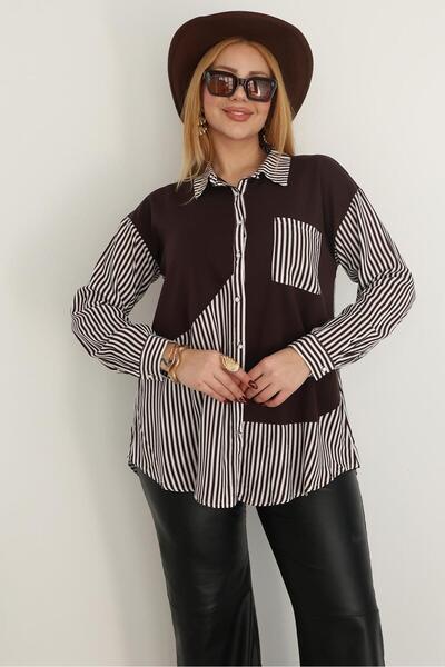 Siyezen Plus Size Striped Button down Shirt