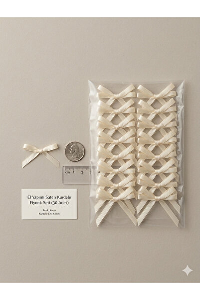 Esram Butik Cream Ready-Made Bow Ornament 6 mm Satin Ribbon Bow 50 Pieces