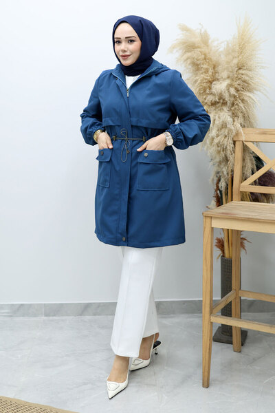 Tesettür Dünyası Sa kapuljačom Kupi Naborano Trenč kaput TSD260148 Indigo
