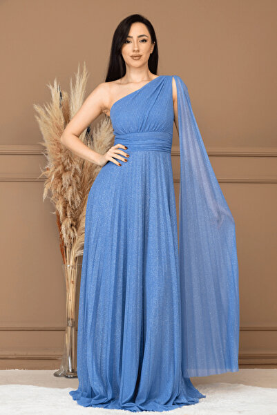 BEYBOS Βραδινό φόρεμα με λεπτομέρεια από πλισέ από ύφασμα τούλι - ΜΠΛΕ ΙΝΔΙΓΟ