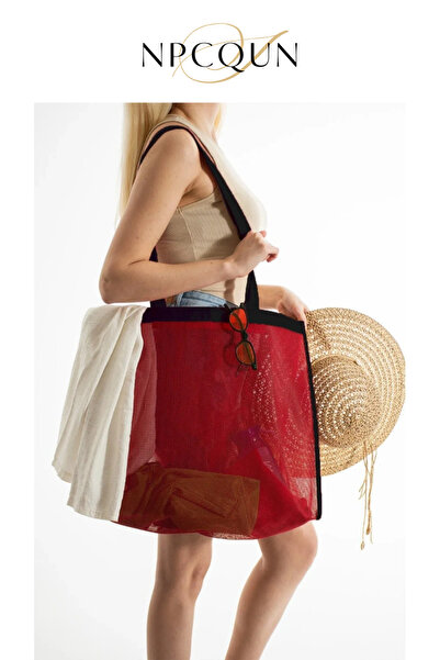 NPCQUN Büyük Boy Plaj Çantası Piknik Kum Tutmaz File Omuz Askılı Deniz Çantas...