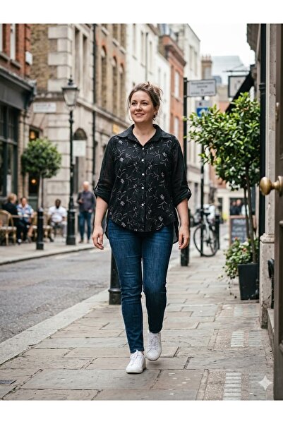 AYASOFYA OTANTIK Women's Italian Black Needle Leaf Pattern Embossed Ov Oversi...