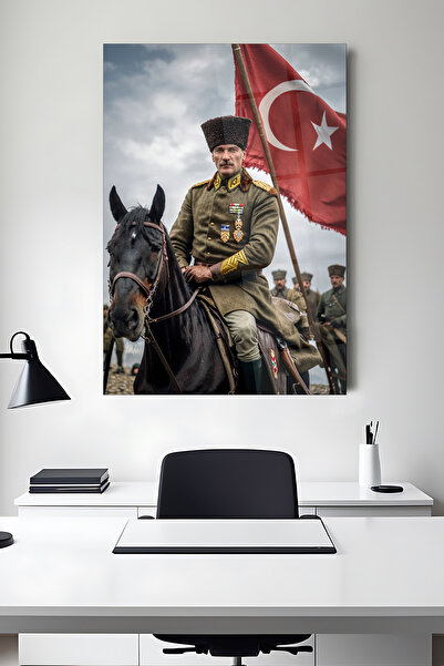 decohubb Mustafa Kemal Atatürk At Üzerinde Cam Tablo – Türk Bayraklı Dekorati...