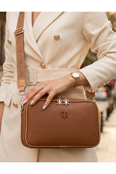 Çanta Trend Polo Of Colors Tan 5 compartimente în relief piele sintetică Cros...