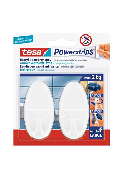 Tesa Askı Iz Bırakmadan Sökülebilir Büyük Oval Beyaz Powerstrips 58013