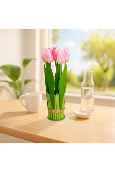 OEM Decor plastic - lalele - roz - 26 x 6.5 cm