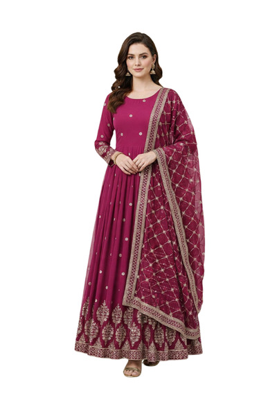 MYSMAR فستان سهرة وردي من قماش جورجيت صناعي من مايسمسار - HRT7368 | وردي