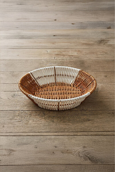 Vadi Handwoven Wicker Bread Basket Brown White Oval Presentation Basket