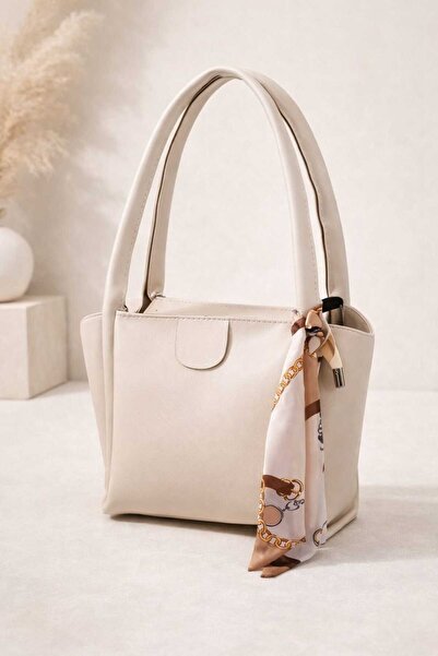 ELAN Kadın Çanta - Fular Detaylı-El/Kol ve Omuz Çantası - Krem