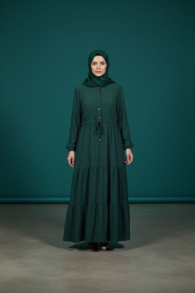 Ahenk pamuklu bürümcük kumaş beli bağlamalı elbise