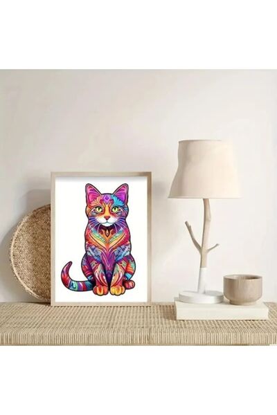 KRUZZEL Puzzle din lemn cu pisică, 130 de piese – Artă creativă din lemn