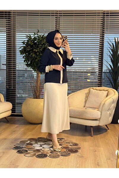 ALANURMODA 8211 Patı Şerit Detaylı Broşlu Takım