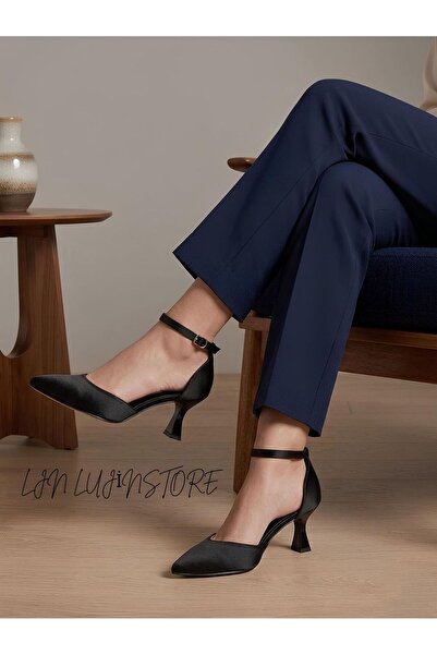 ljn lujinstore LUJİNSTORE B مربوط عند الكاحل حذاء نسائي بكعب عالٍ من قماش الس...