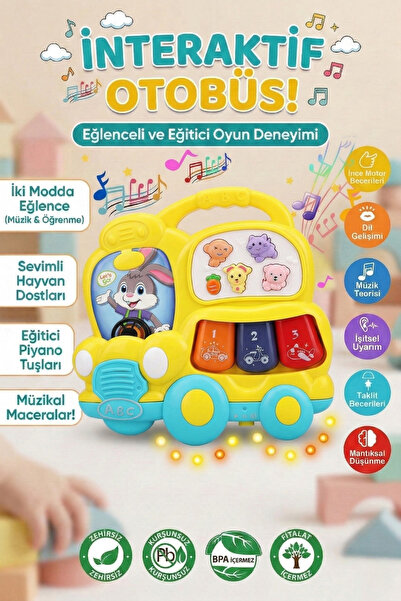 craftivio Eğitici Müzikli İnteraktif Bebek Otobüsü - Işıklı Sesli Hayvanlı Pi...