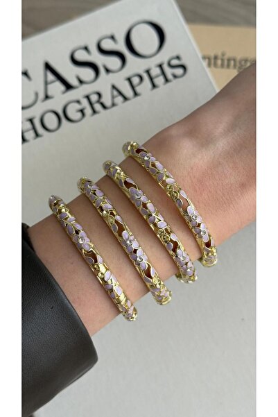 İREM YILDIZ 316l Çelik Çiçekli Taşlı Mineli Kelepçe Bilezik Bileklik (1 ADETTİR)