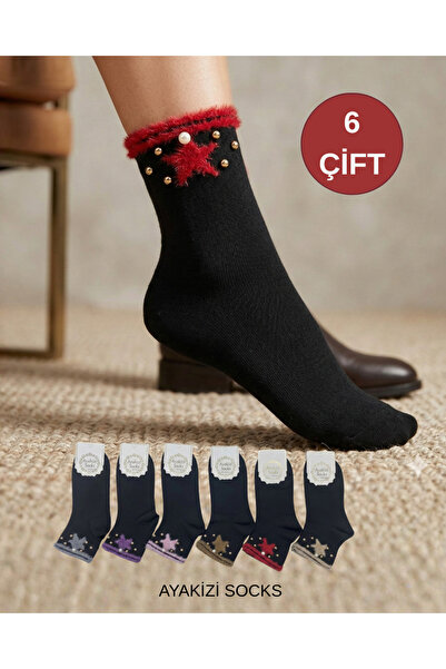 ayakizi socks 6 Çift İncili Taşlı Kadın Patik Çorap