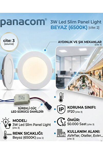 panacom 3W LED SPOT IŞIK BEYAZ