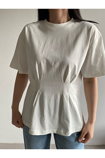 Bade Butik Ecru Basic T-Shirt with Pen Detail