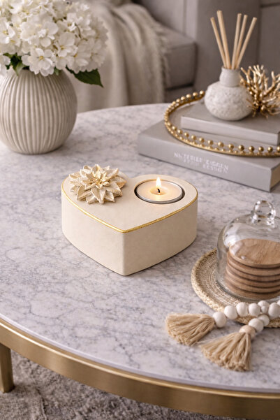 Sabletscrafts Dekoratif Kalp Mumluk Gold Varak Detaylı | Sehpa Üstü Dekor ve ...