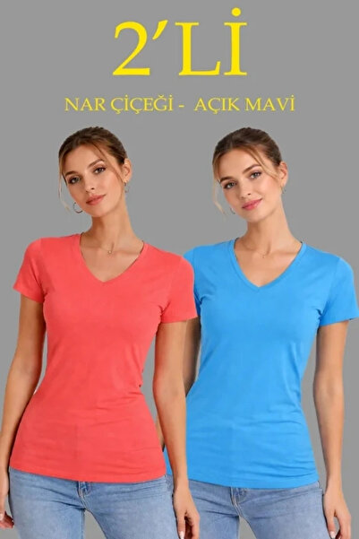 özssa 2-Pack V-Neck T-Shirt – Short Sleeve Summer Slim Fit Bodysuit - Pomegra...