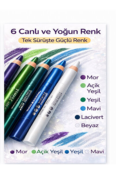 NURDAY Renkli Eyeliner Kalemi Seti 6'lı – Waterproof Göz Kalemi Neon & simli ...