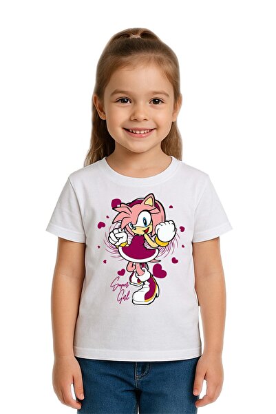 SEDİRLİ Tricou unisex Sonic Super Girl cu imprimeu pentru copii, bumbac bucăț...