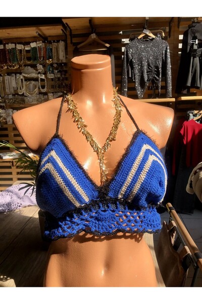 Gözde Tasarım Butik Women's Purple Lila Color Design Crochet Bohem Knit Bustier