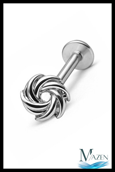 MAZEN Oval Spiral Model Arkası Düz Piercing | 316L Çelik | Gümüş Renk | Tragu...